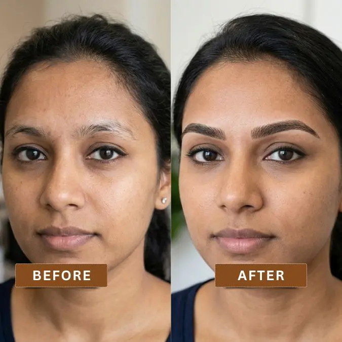 Before and after eyebrow microblading treatment in Kolkata with fuller defined natural looking brows