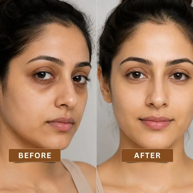 Before and after results of under eye dark circle treatment in Kolkata showing reduced pigmentation and brighter under eye skin